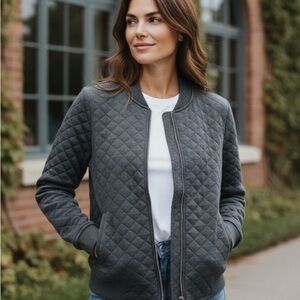 MARINE LAYER Corbet Quilted Bomber Jacket Charcoal Heather Medium Wash Wear